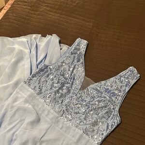Elegant Light Blue Sequin Dress
